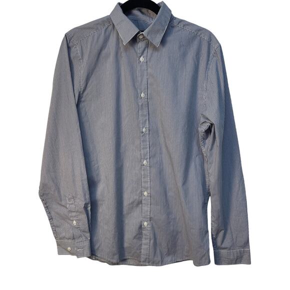 H&M Striped Long Sleeve Collared Button Up Shirt Color Navy Blue/White Size M - Picture 1 of 9